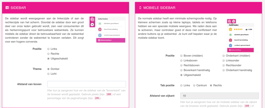 sidebar desktop en mobiel webwinkelkeur
