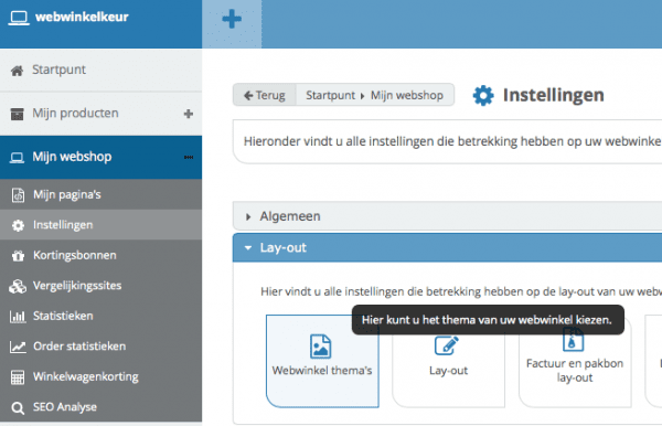 Selecteer webwinkel thema's