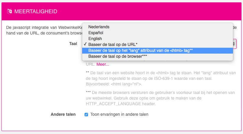 De taalinstellingen van de sidebar