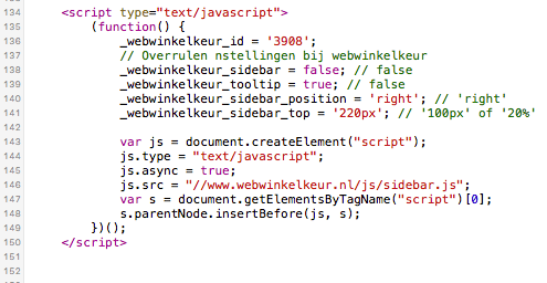 Sidebar code WebwinkelKeur