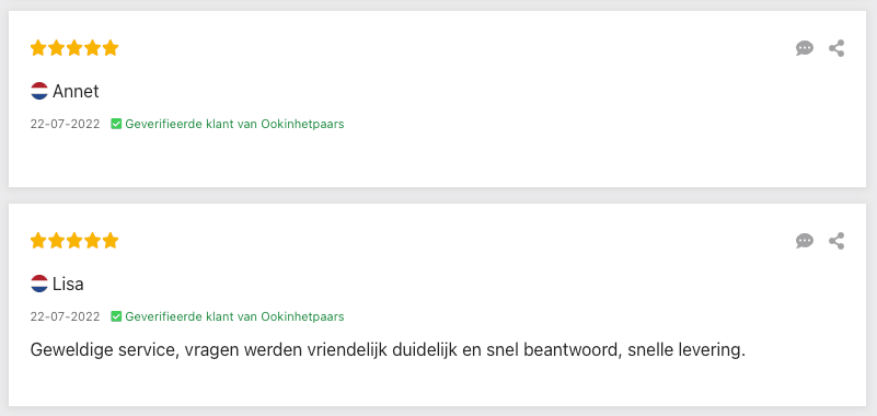 Screenshot van een normale review vs one-click review