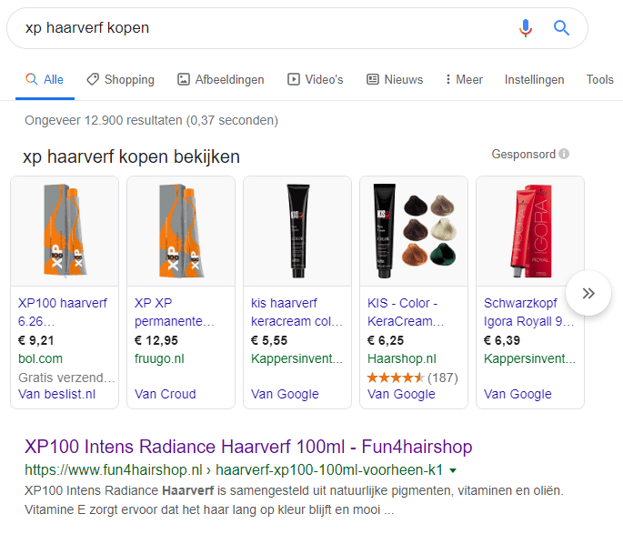 google resultaten haarverf fun4hairshop