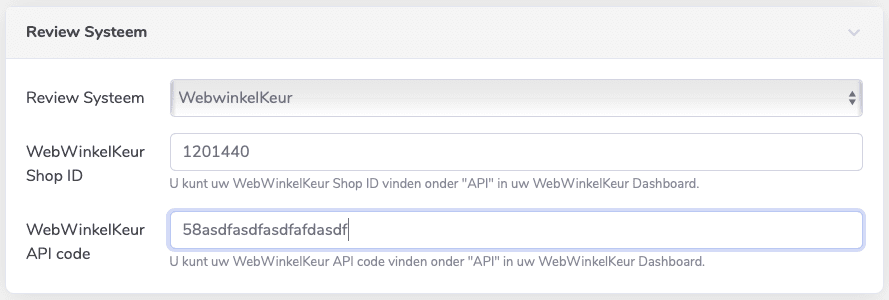 WebwinkelKeur ondersteuning binnen de Review Widget APP