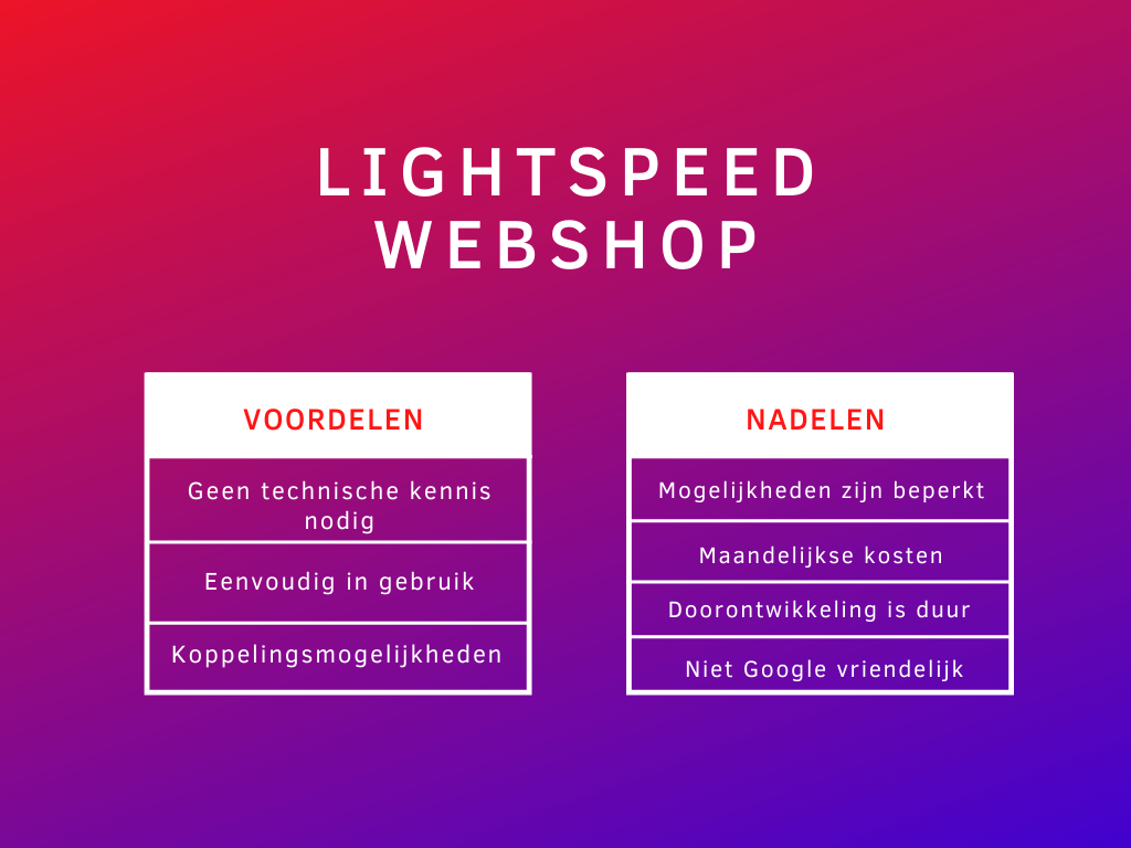 voordelen nadelen LightSpeed webshop