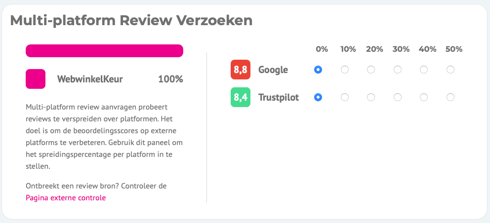 Screenshot van de instellingen voor Multi-platform reviews