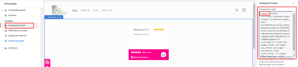 widgets toevoegen in shopify